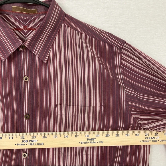 Tommy Bahama Burgundy Striped 100% Silk Long Sleeve Button Down Large - Picture 3 of 9
